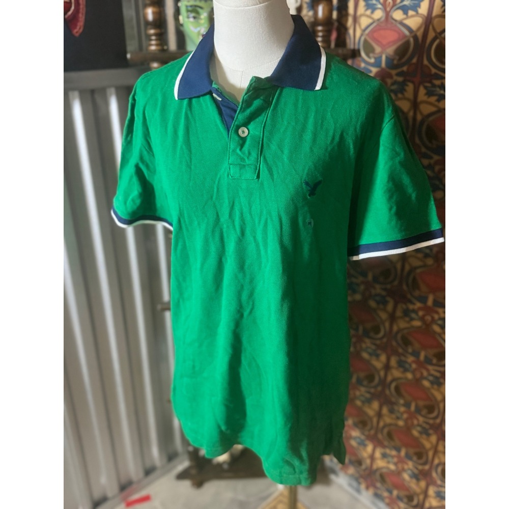 American Eagle Green Classic Fit Polo Shirt Mens Medium Short Sleeve